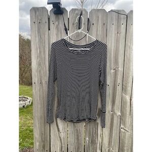 Offline by Aerie Womens Black White Striped Ribbed Long Sleeve Raglan Top Small